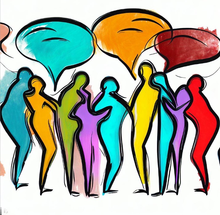 소문에 귀를 기울이는 사람들의 모습