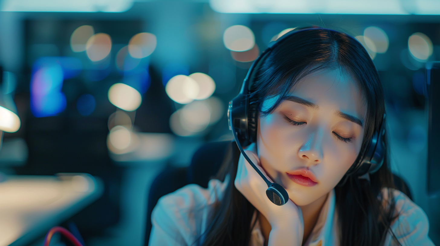 지친 표정의 콜센터 직원