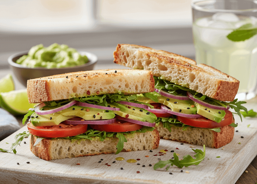 식빵, 아보카도, 샌드위치, 레몬쥬스