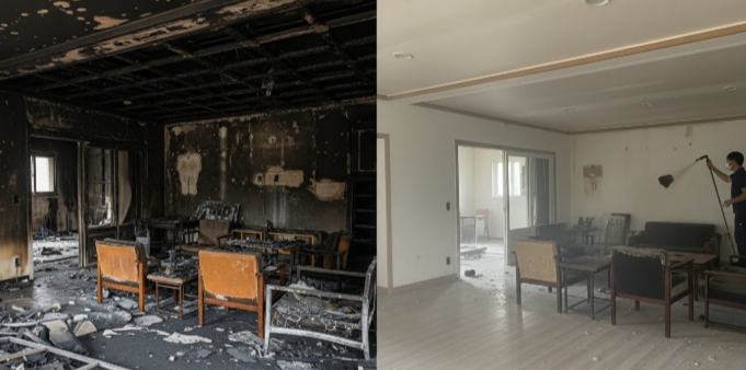 주택 화재 청소 전후