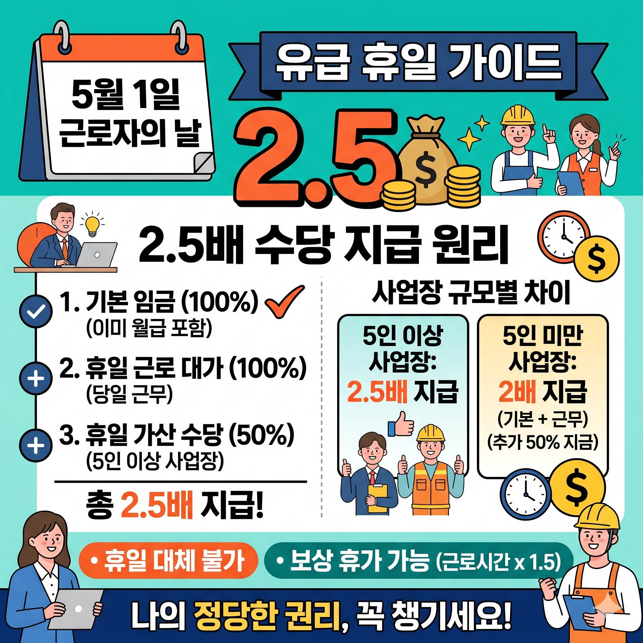 노동절 근무 수당 2.5배 지급 조건과 계산 방법 완벽 정리