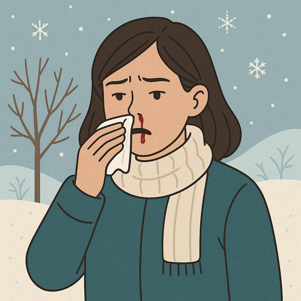 겨울철-차가운-날씨에-코피를-흘리는-여성-일러스트