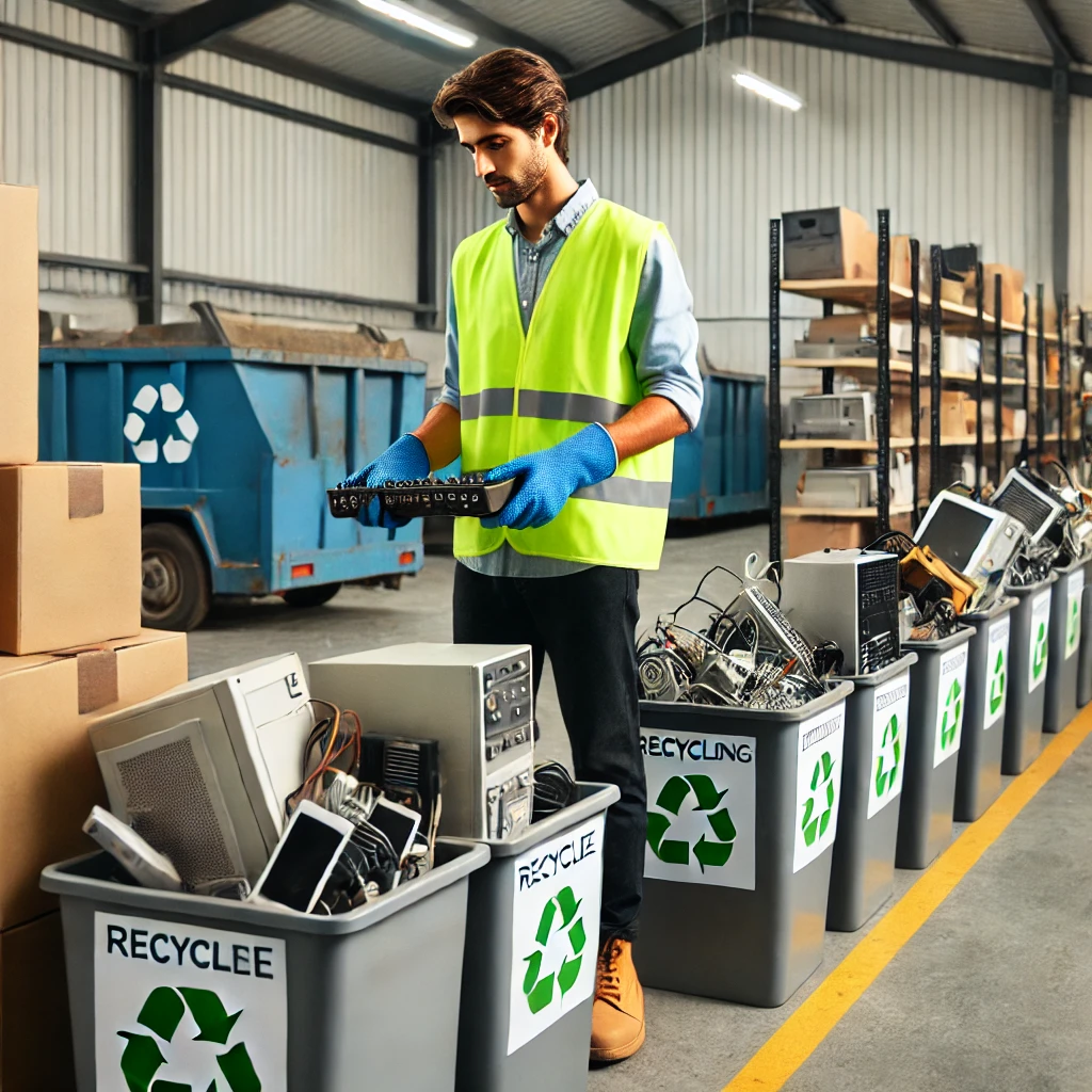 전자폐기물 분리수거하는 남성 이미지