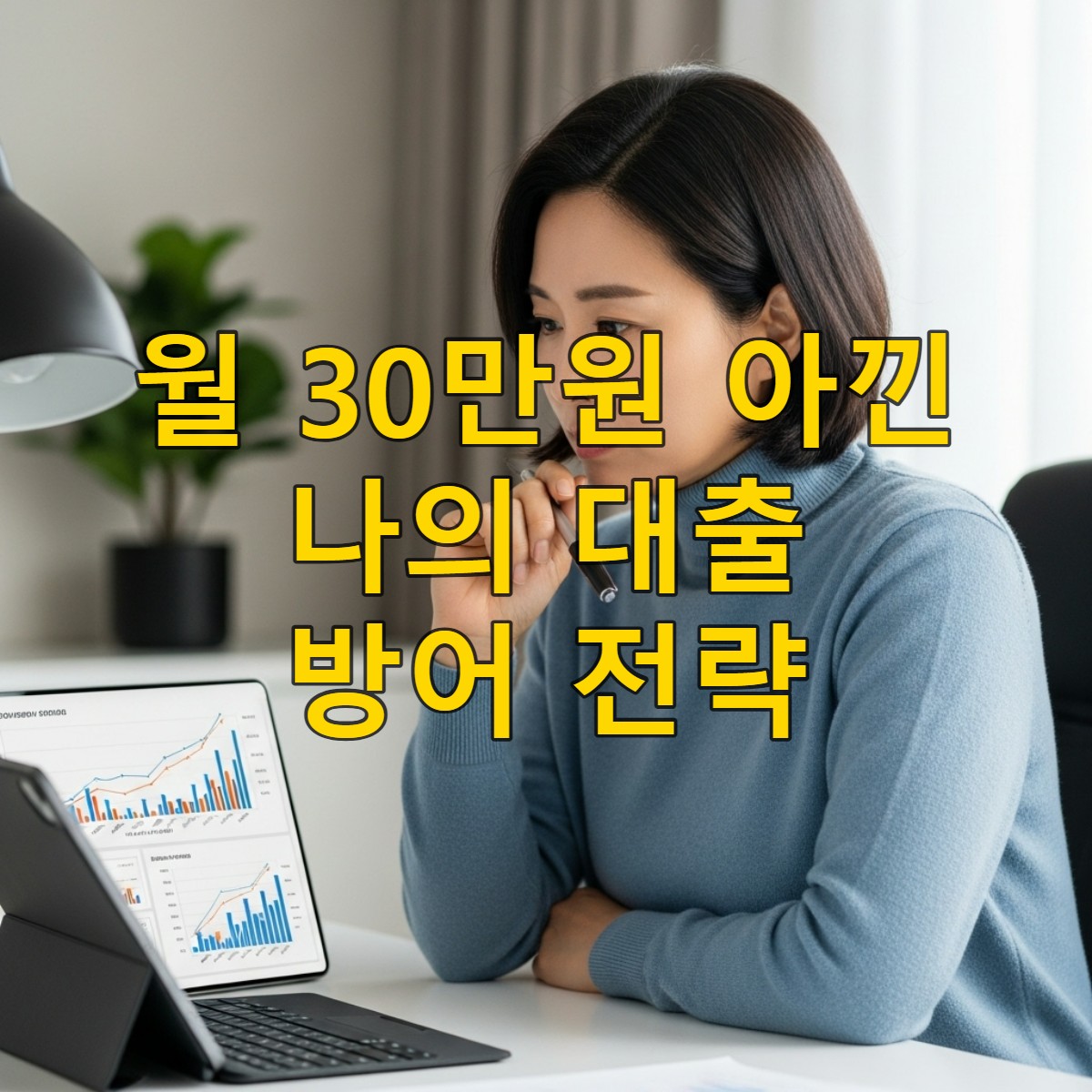 2025년 고금리 시대, 금융 차트를 보며 대출 전략을 고민하는 한국인.