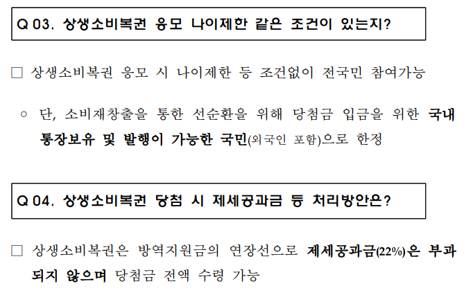 상생소비복권 응모 제한 조건