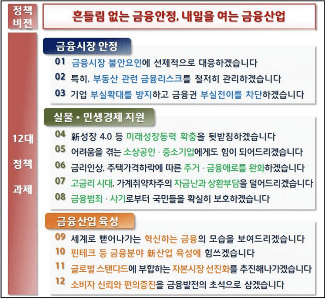 2023년 금융위원회-12대 정책 과제-표