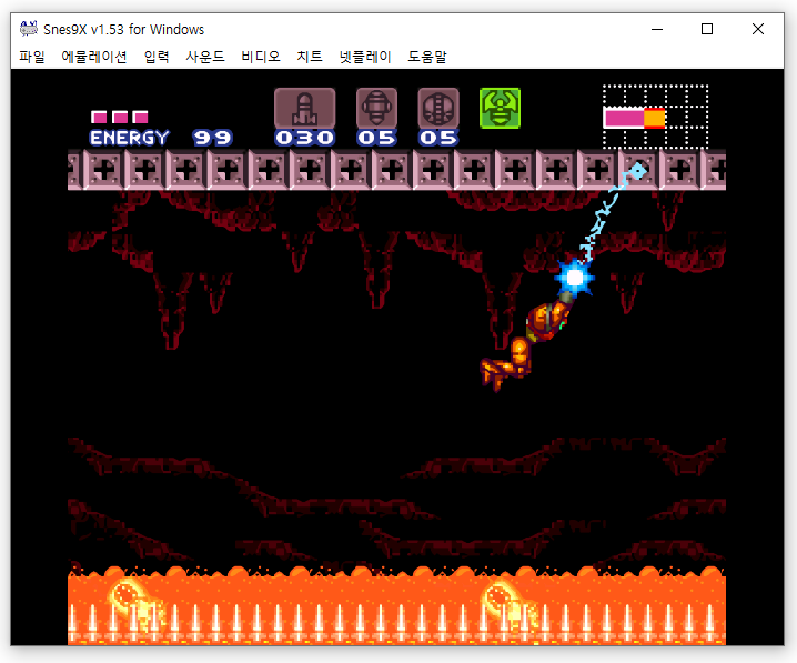 슈퍼메트로이드 게임플레이화면 한글