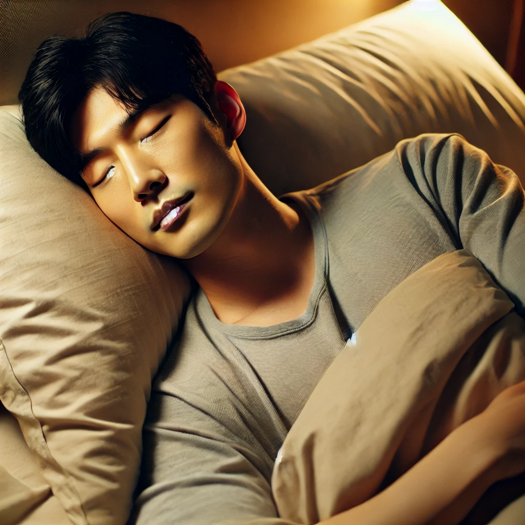 편안하게 잠을 자는 청년