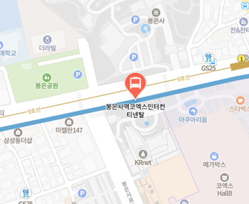 봉은사역코엑스인터컨티넨탈에서 인천공항 리무진 공항버스(6703번) 지도 위치