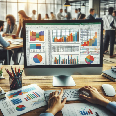 여러 대의 화면에서 데이터를 분석하는 작업 환경을 보여주는 모습입니다.