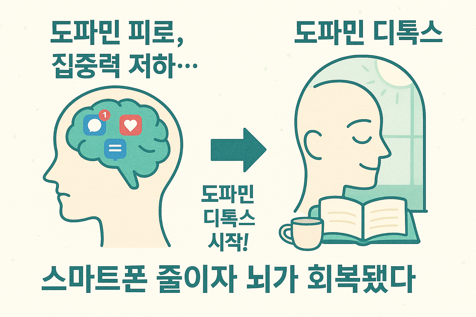 도파민을 줄이고 뇌가 회복됨을 표현한 사진