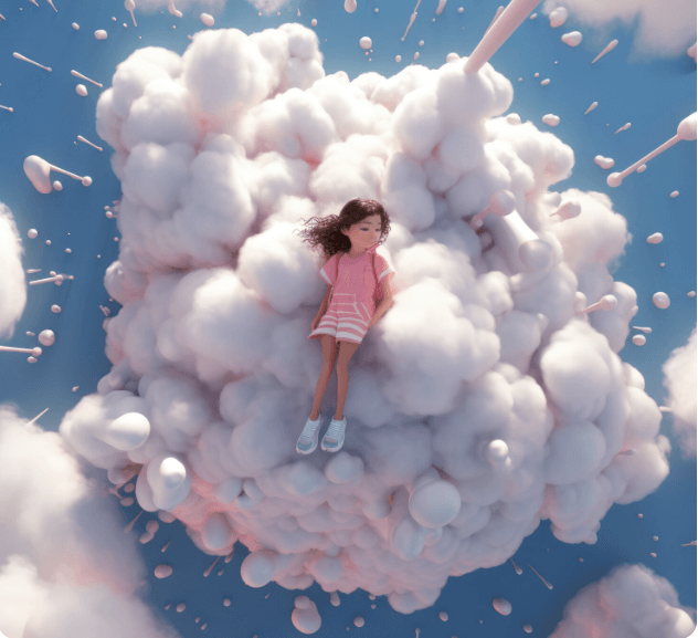 구름 위에 누워있는 소녀