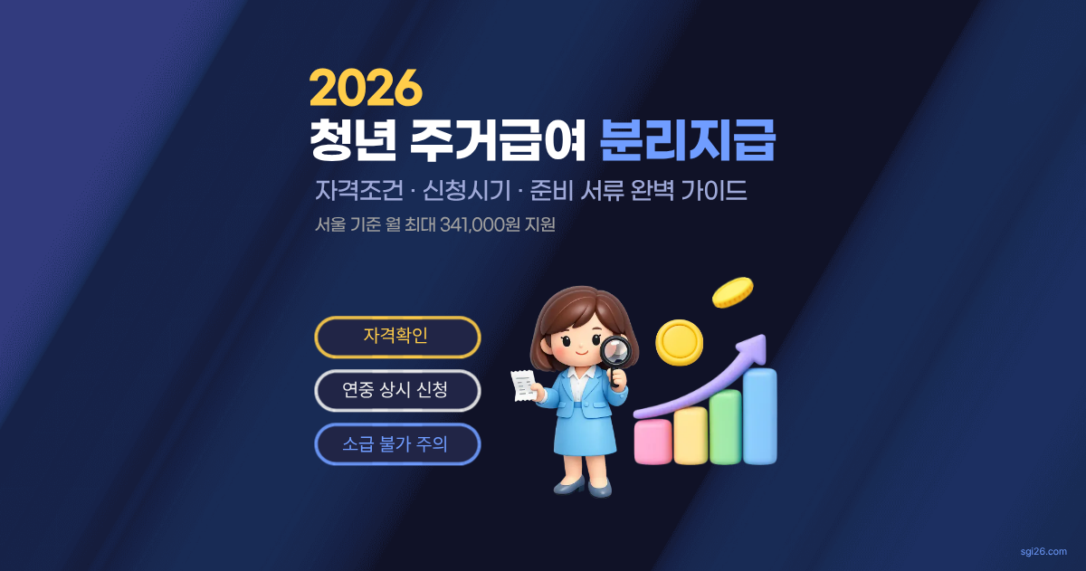 2026 청년 주거급여 분리지급 자격 조건 및 신청 시기 완벽 가이드 – 서울 기준 월 최대 341,000원 지원