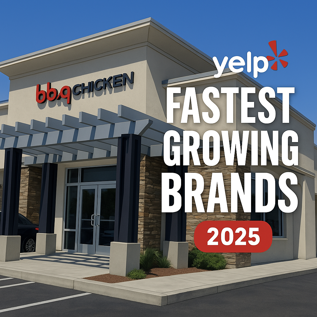 bbq 매장 앞 사진 이미지, 2025 yelp에서 빠르게 성장한 브랜드라는 말과 함께