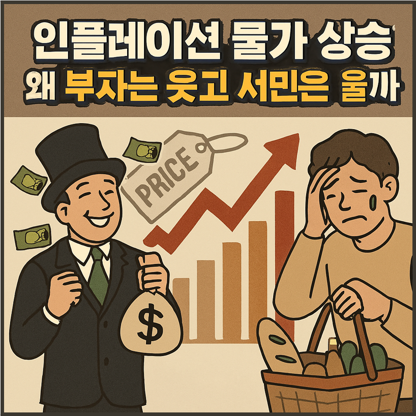 인플레이션 물가상승 부자와 서민 대비 이미지