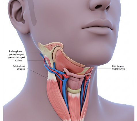사람의 목젖을 해부학적 관점에서 자세히 설명하는 의료 인포그래픽