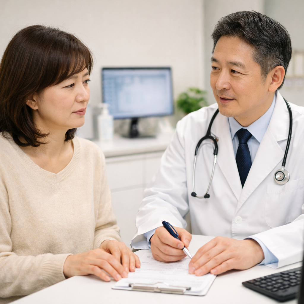 병원에서 대상포진 예방접종 관련 상담을 받는 모습