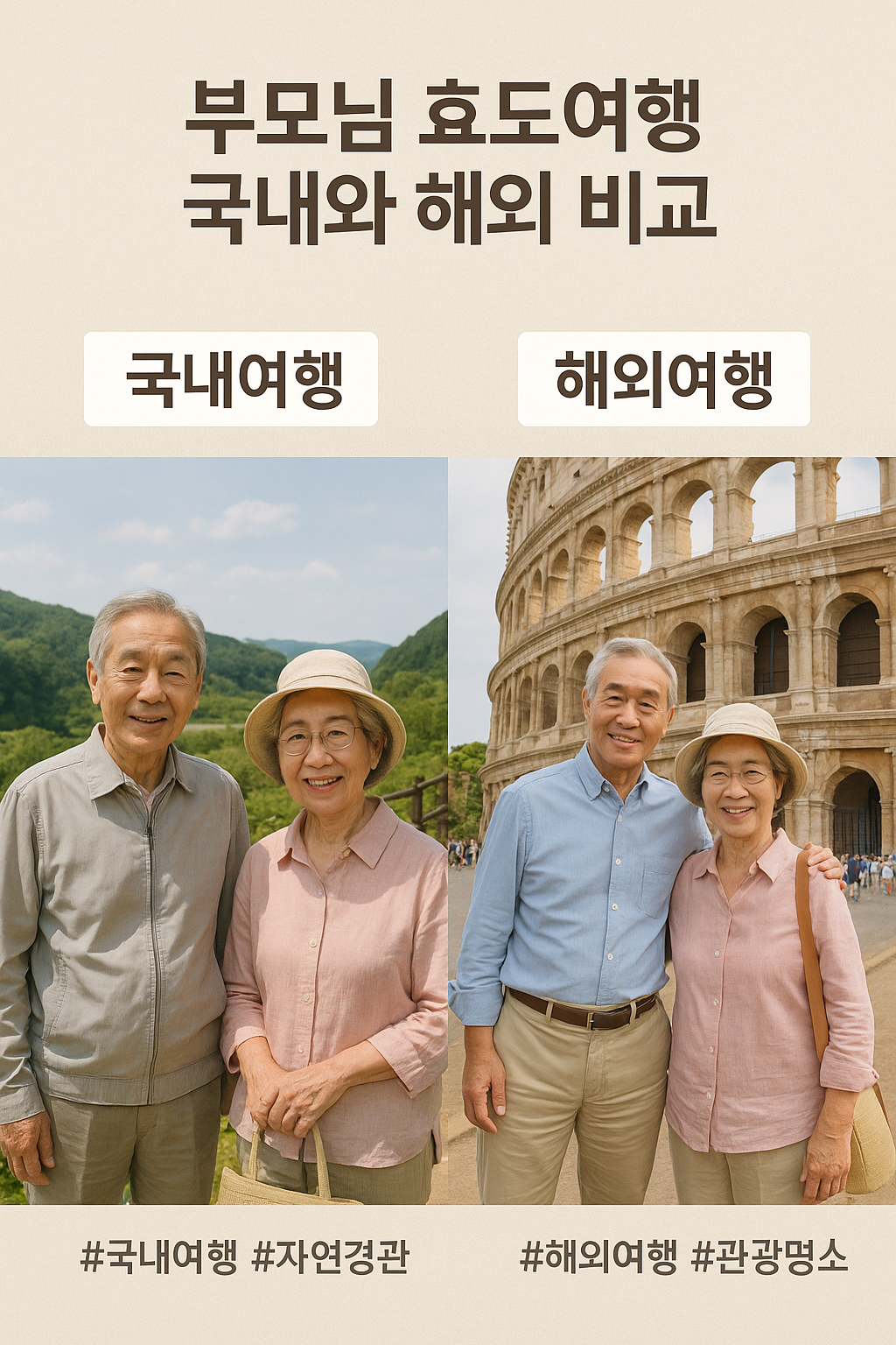 부모님 효도 여행, 국내/해외 비교