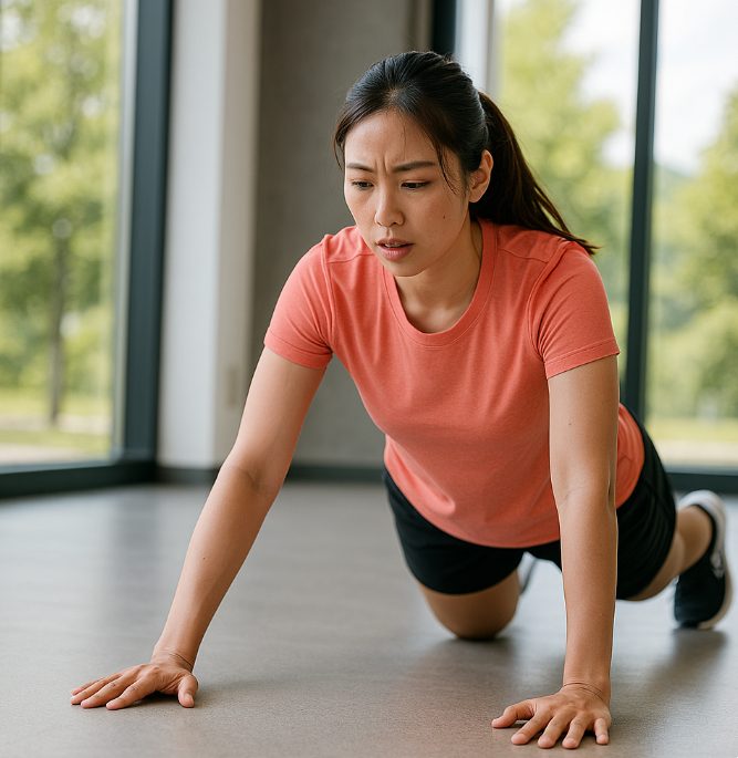 초여름 대비 팔뚝살을 빼려고 버피테스트를 하는 모습