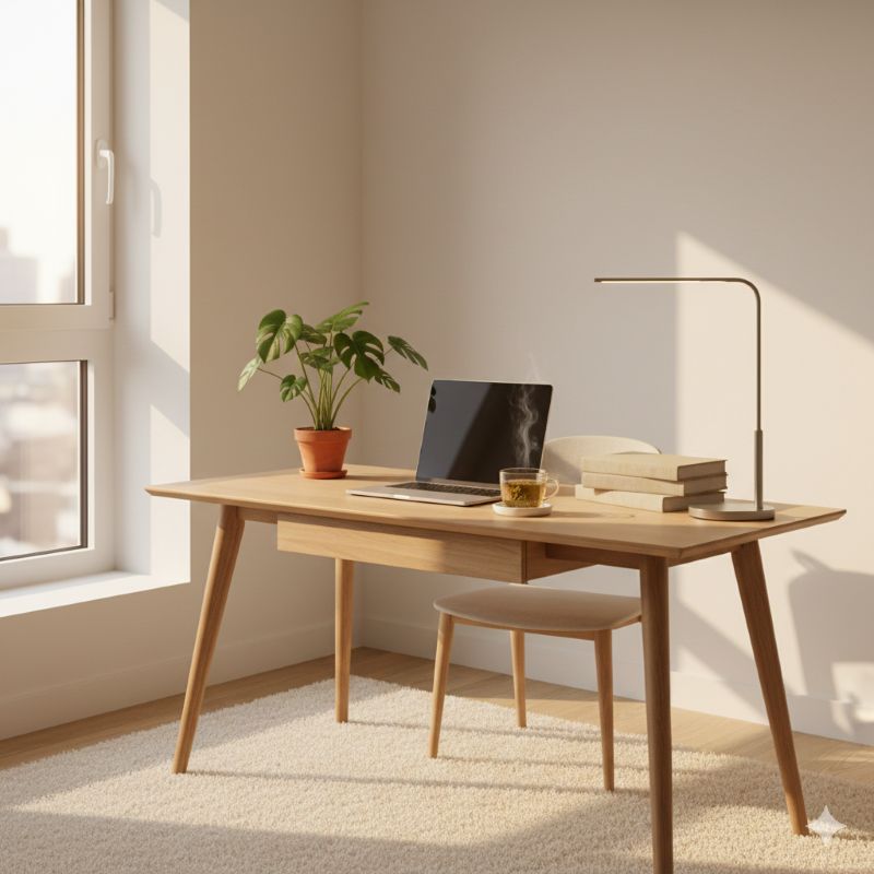 스트레스 해소를 돕는 깨끗하고 평온한 화이트 톤의 업무 공간과 차 한 잔