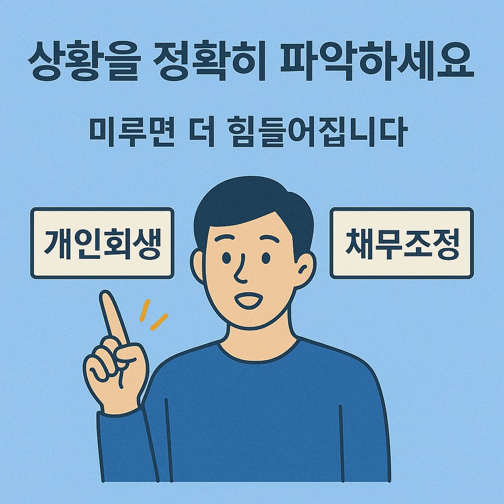 개인회생과 채무조정 중 본인 상황에 맞는 선택을 강조하는 이미지