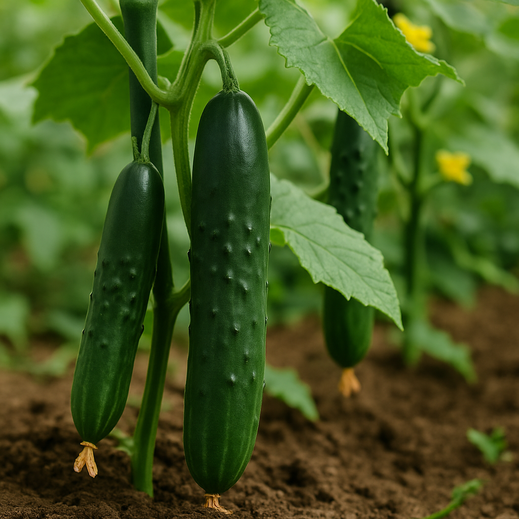 밭에서 자라는 싱싱한 오이 모습