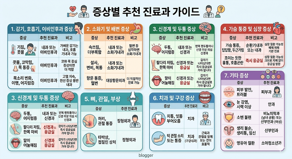 증상별 추천 진료과 가이드