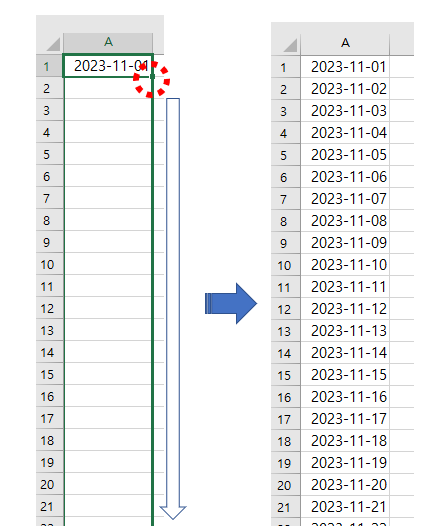 엑셀날짜연속채우기