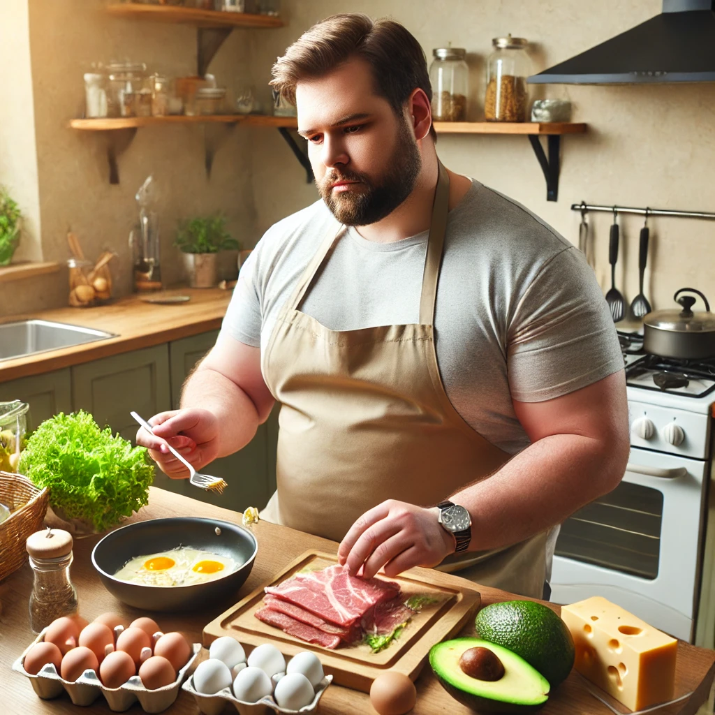 케토 다이어트를 하려고 요리를 하는 남자