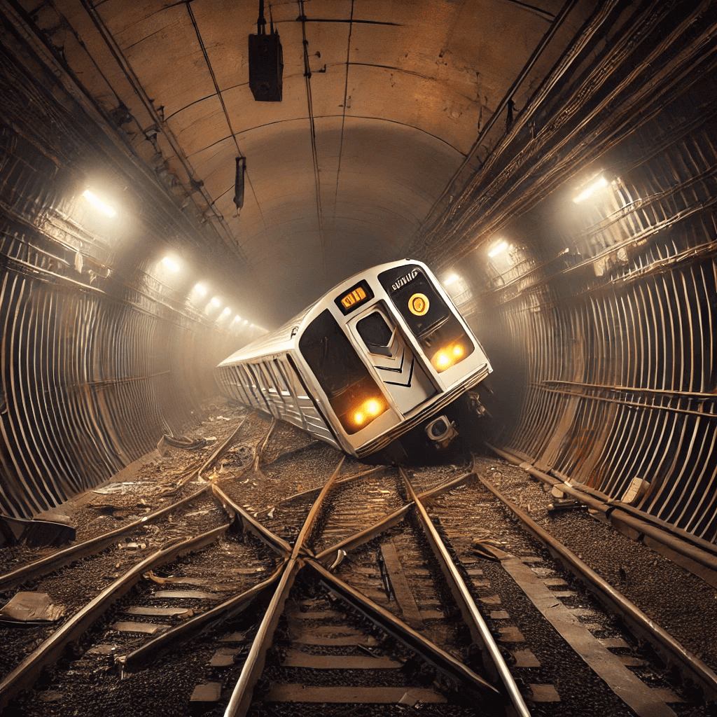 지하철이 탈선된 그림 이미지