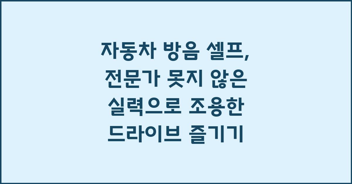 자동차 방음 셀프, 전문가 못지 않은 실력