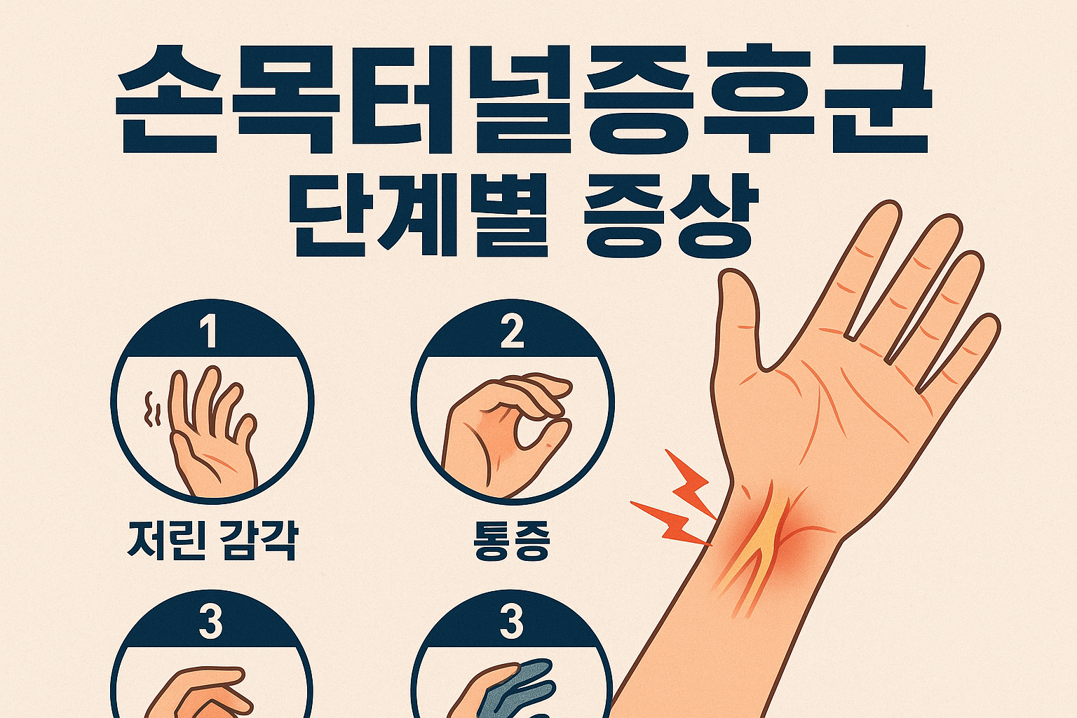 손목터널증후군, 단계별 증상 총정리