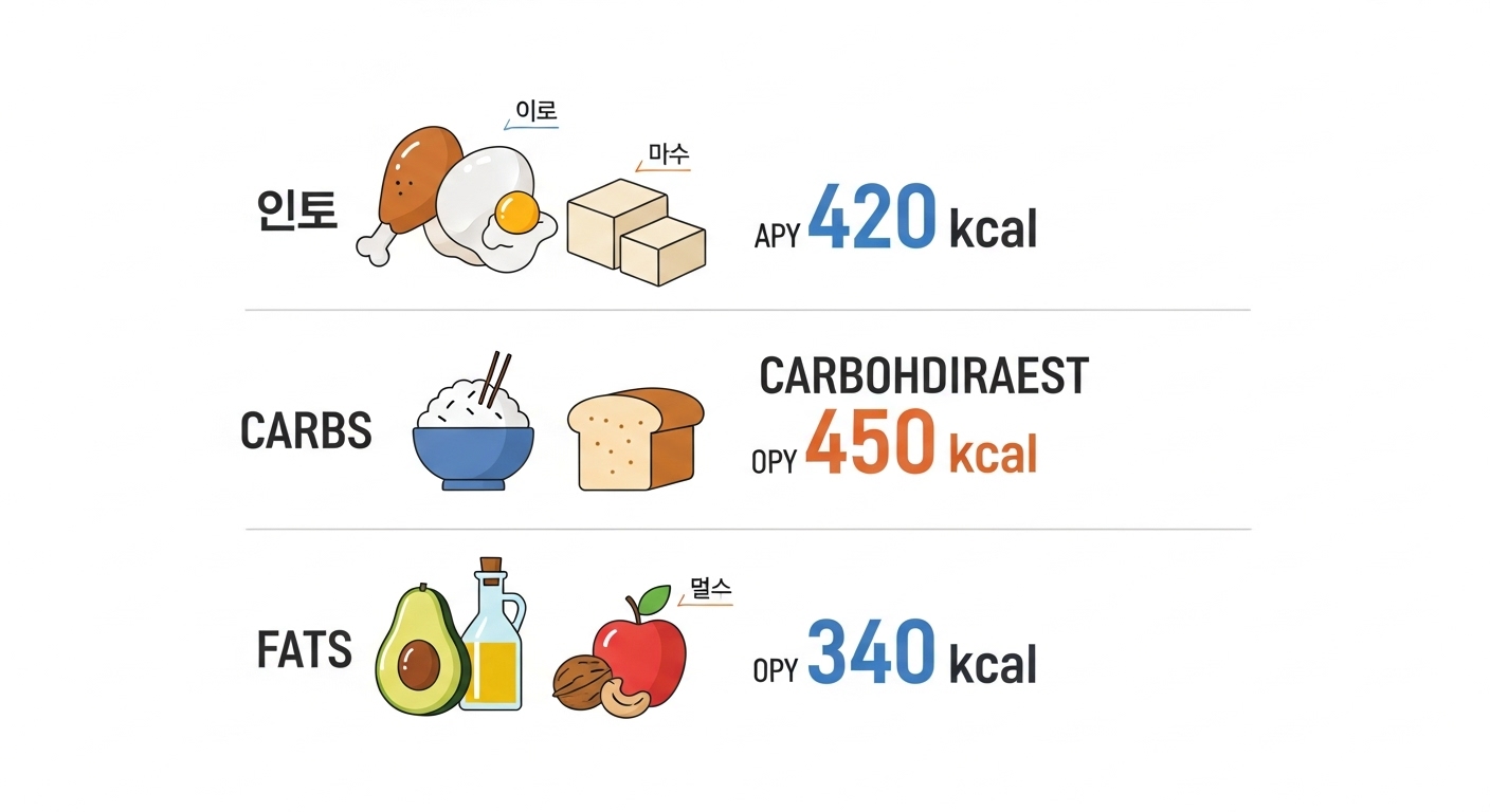 다이어트 식단, 건강한 식사, 영양소별 열량