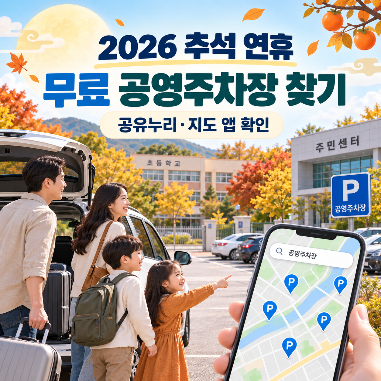 2026 추석 연휴 무료 공영주차장 찾는 법 - 공유누리&middot;지도 앱 확인 방법