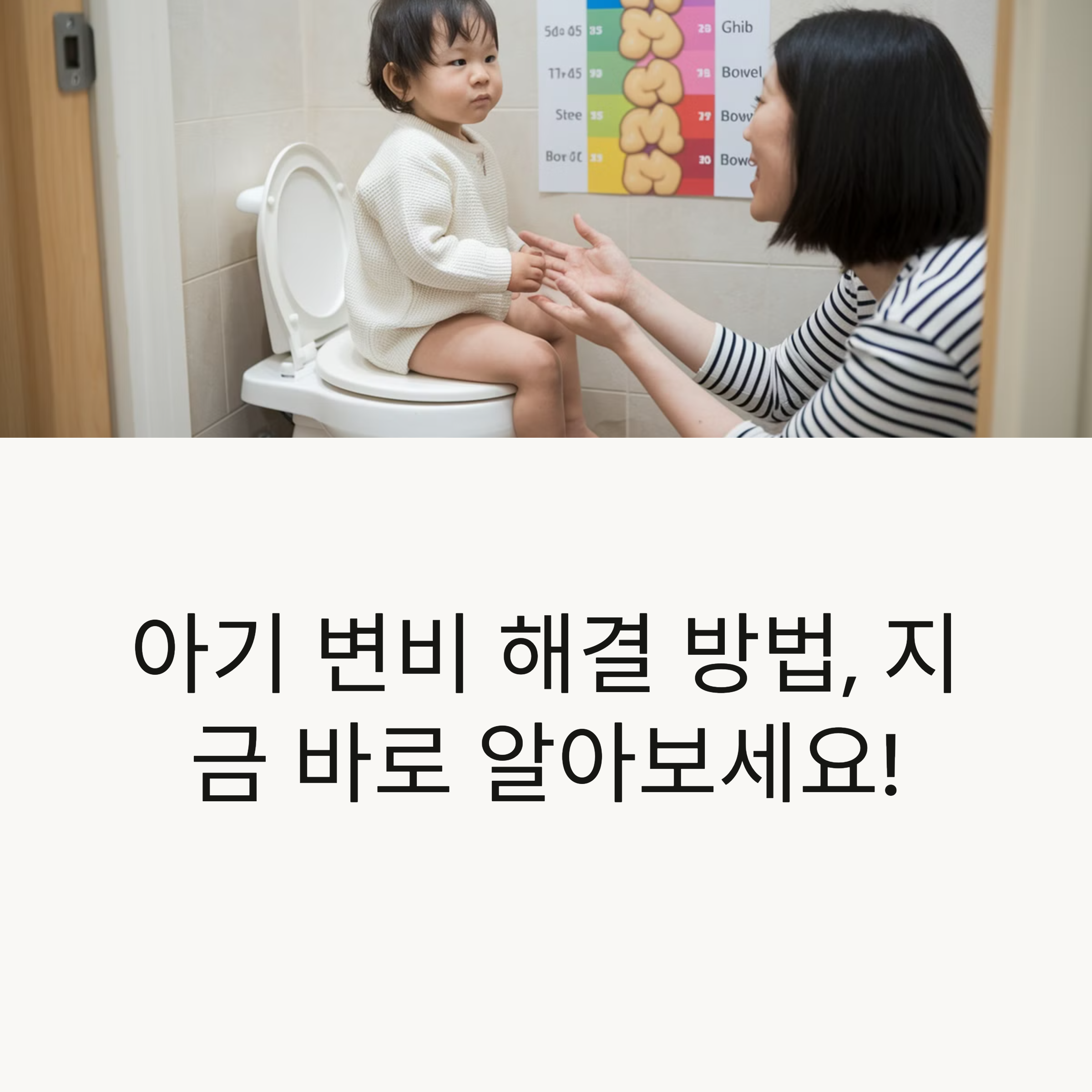 아기가 변기에 앉아 힘들어하는 모습