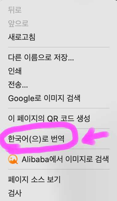 오른쪽 마우스 클릭을 해서 한국어로 번역을 눌러줘도 됩니다.