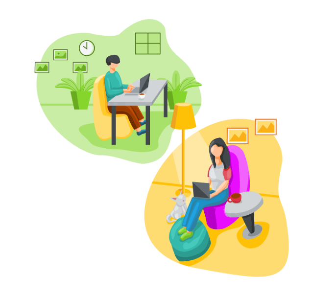 노트북으로 블로그 글을 작성하는 남성와 여성