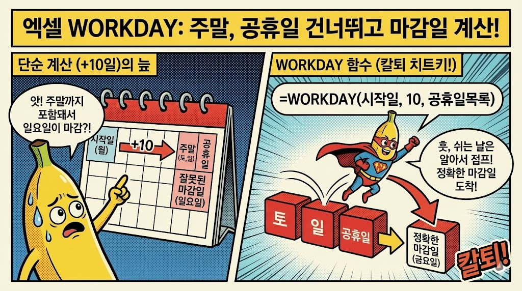 WORKDAY: 주말과 공휴일 빼고 작업 완료 예정일 계산하기