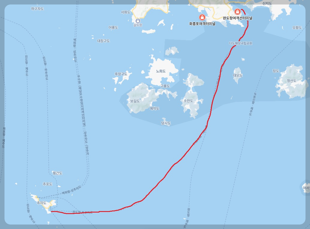 완도 추자도 배편 운항 경로