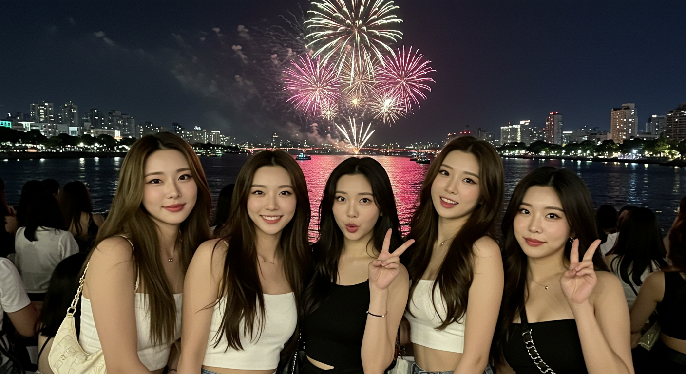 불꽃놀이를 즐기는 여자들