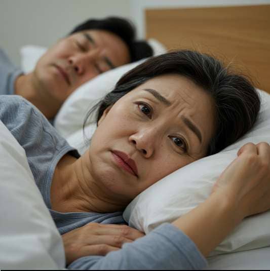 오라코트 자일리멜츠 효능 구강 건조로 감깬 중년 여성 사진