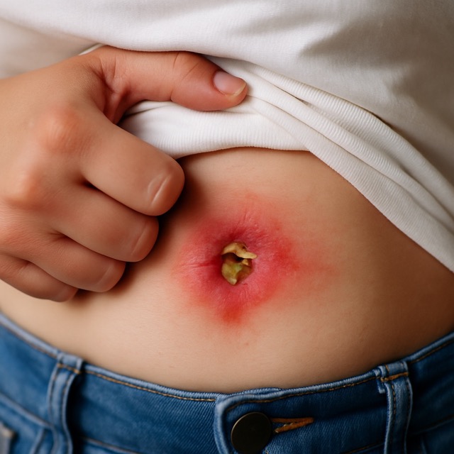 염증으로 붉어진 배꼽(출처: 자체제작)