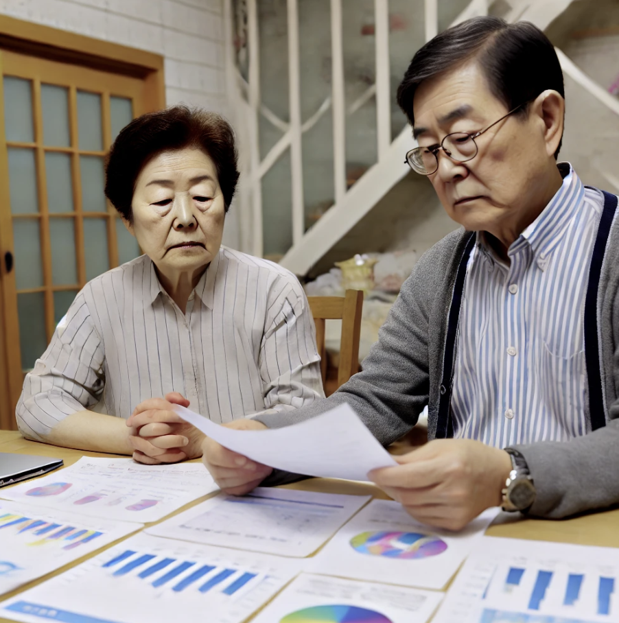 노부부가 재정 서류를 검토 모습