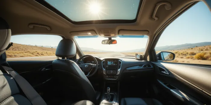 햇빛 아래 차량 창문을 열고 환기하는 장면