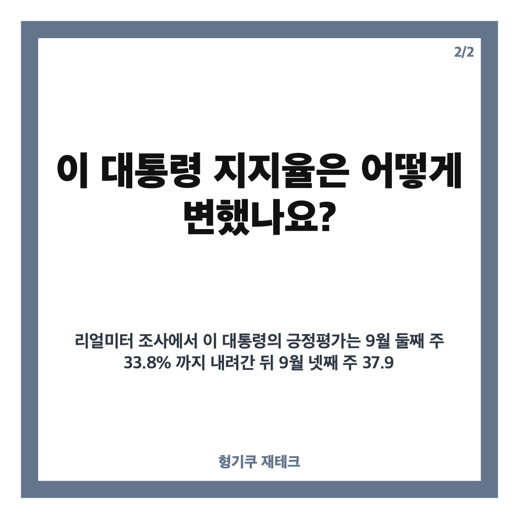 이 대통령 지지율 하락, 리얼미터 조사 수치와 연령별 흐름 살펴보기 카드뉴스 3