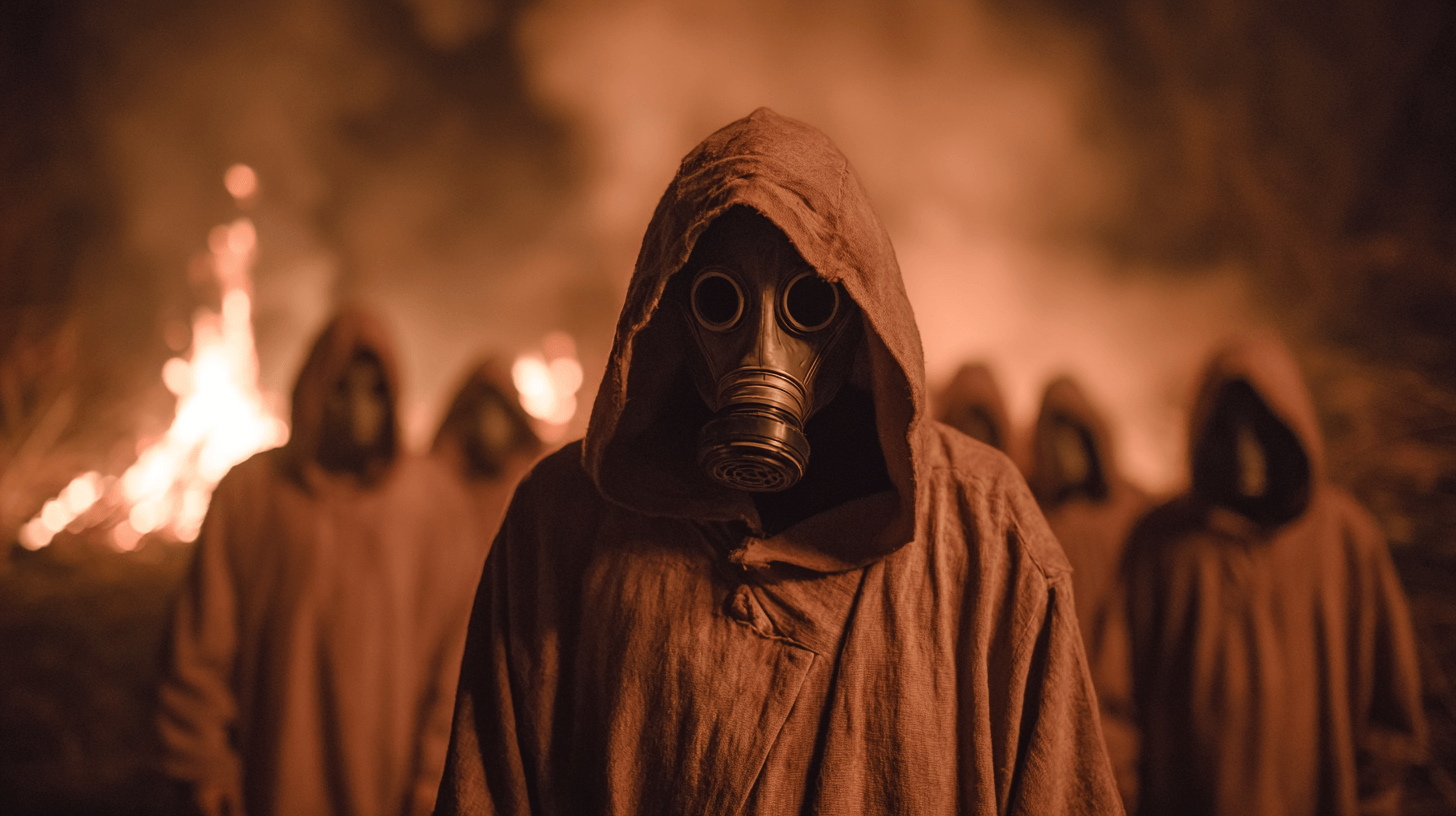 방독면을-쓴-사람들이-카메라를-바라보고-있는-이미지