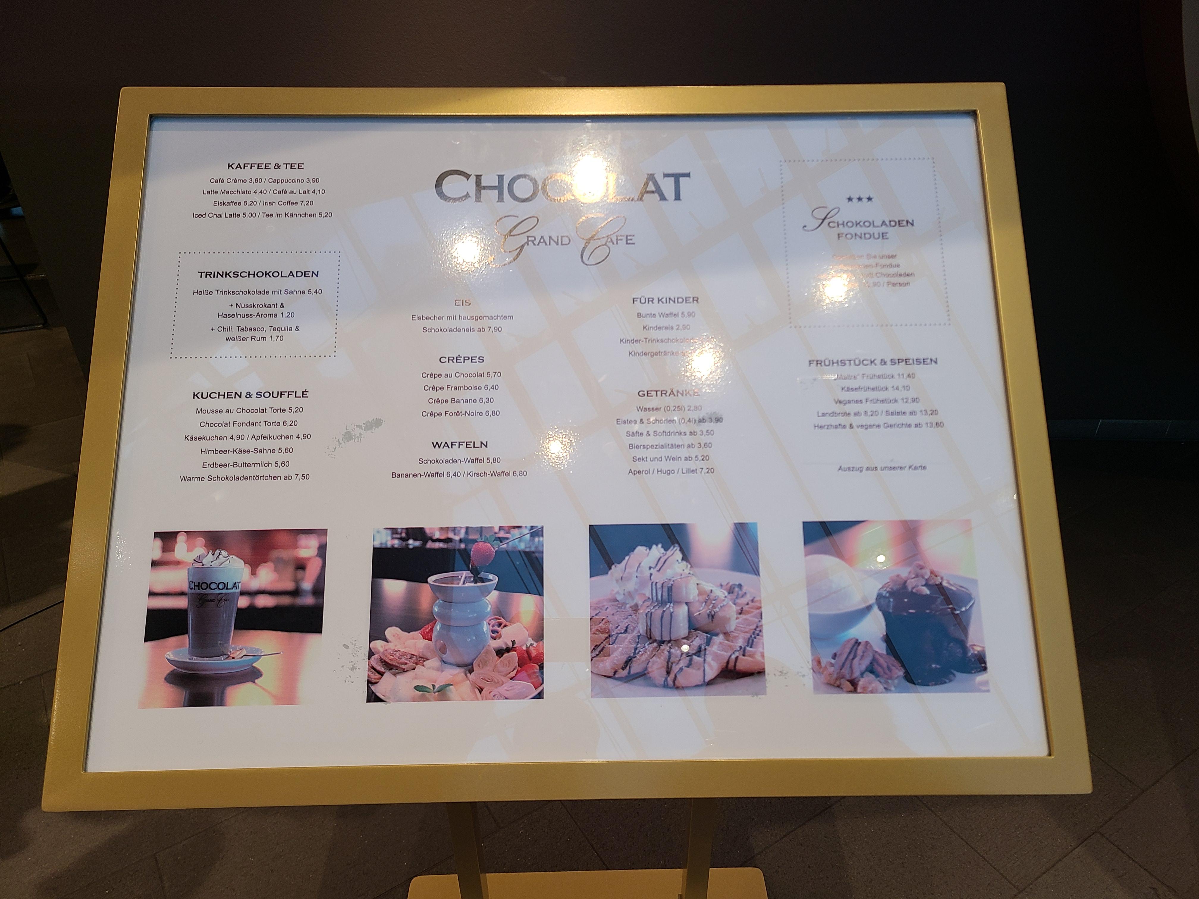 쾰른 임호프 초콜릿박물관 메뉴판
