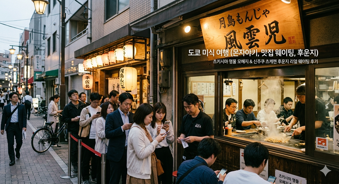 도쿄 미식 여행 (몬자야키, 맛집 웨이팅, 후운지)