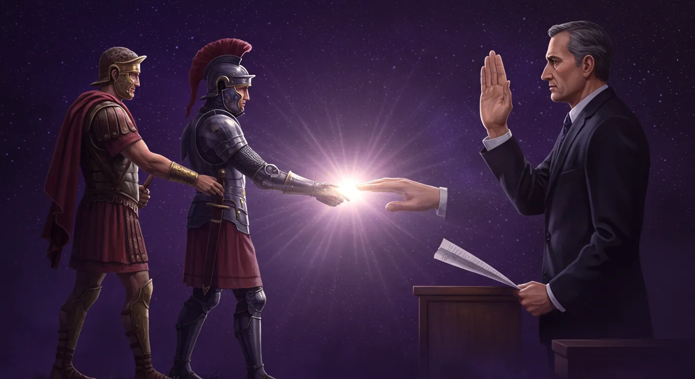 오른손으로 선서와 악수하는 모습