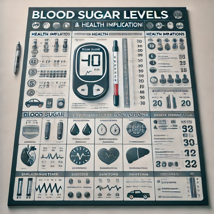 혈당 수치와 건강 영향을 요약한 표로&amp;#44; 정기적인 혈당 검사의 중요성을 강조